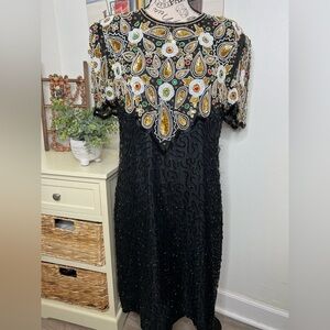 Rare Vintage Sweelo 100% Silk Beaded Sequin Cocktail Holiday Dress